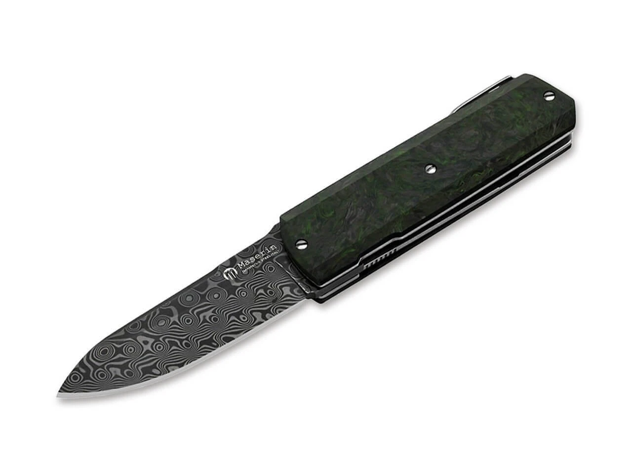 Silver Sport Knife Damascus CF Green 3 Silver Sport Knife Damascus CF Green